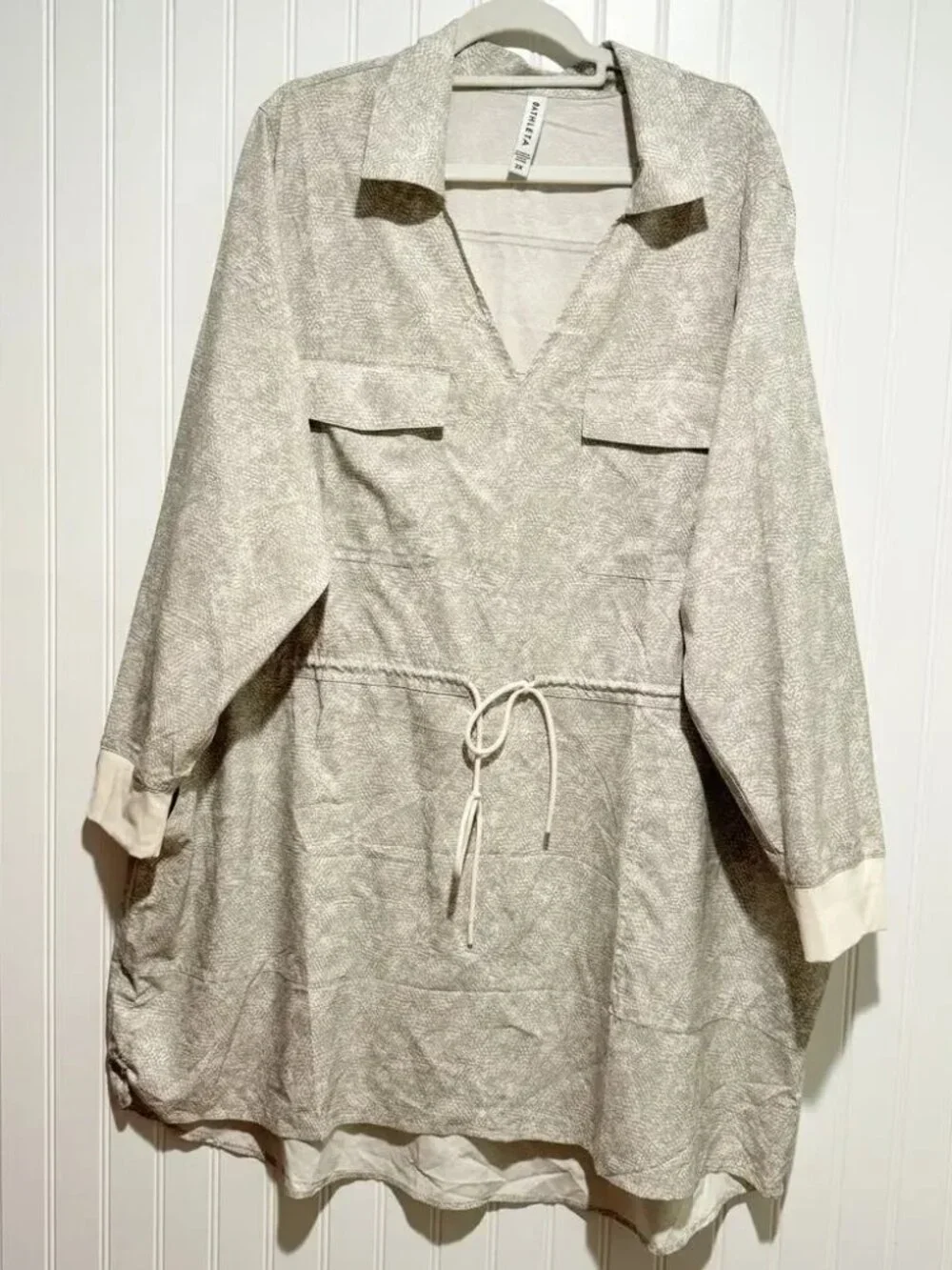 Report Athleta Zuma Printed Shirt Dress Cream Gray Plus Size 2X